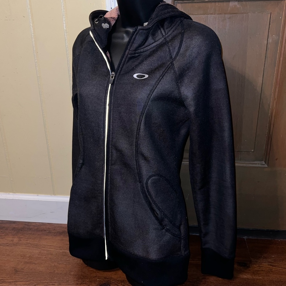 Oakley Black Long Sleeve Outdoor Active Silver Zip Up Hooded Jacket Size S - Picture 5 of 11